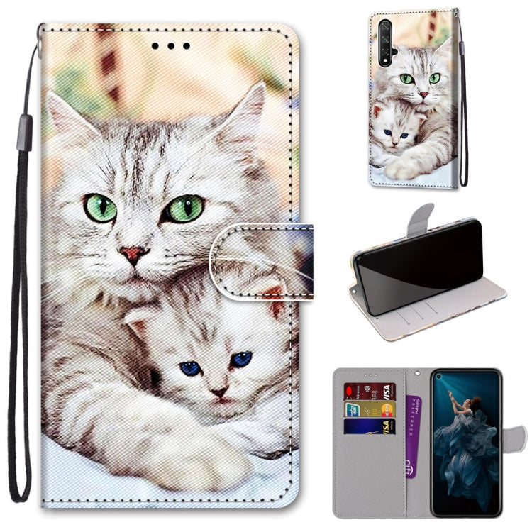 Coloured Drawing Cross Texture Horizontal Flip PU Leather Case with Holder & Card Slots & Wallet & Lanyard, For Huawei Honor 20