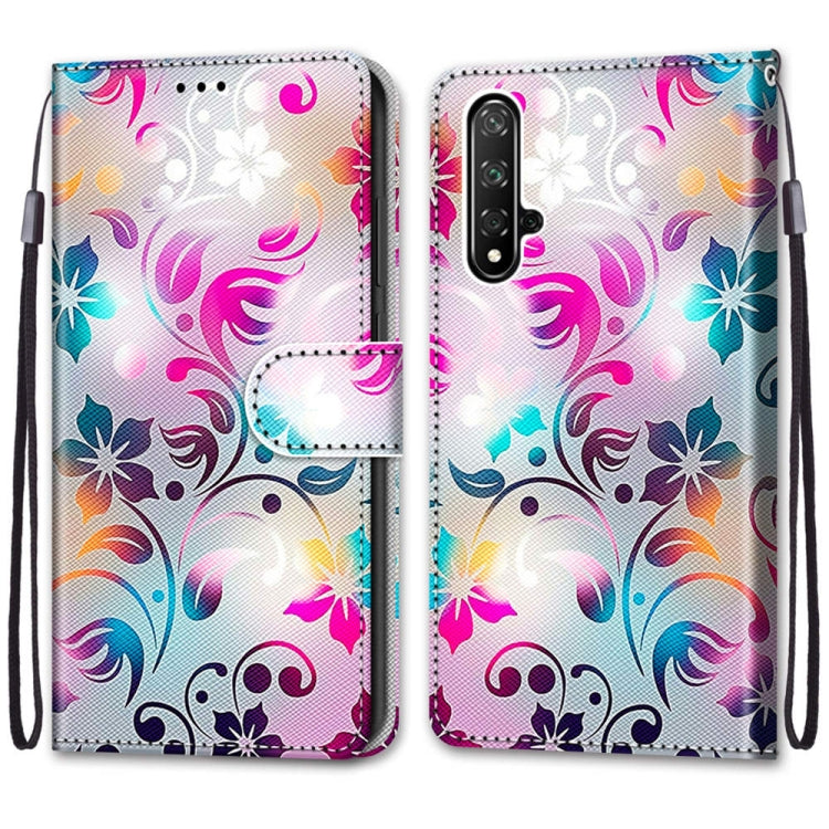 Coloured Drawing Cross Texture Horizontal Flip PU Leather Case with Holder & Card Slots & Wallet & Lanyard, For Huawei Honor 20