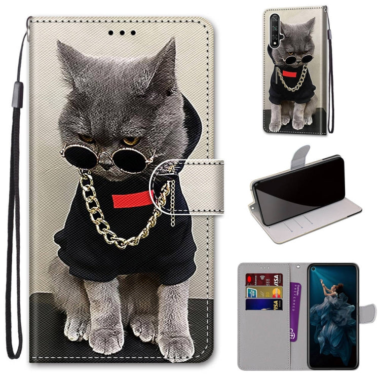 Coloured Drawing Cross Texture Horizontal Flip PU Leather Case with Holder & Card Slots & Wallet & Lanyard, For Huawei Honor 20