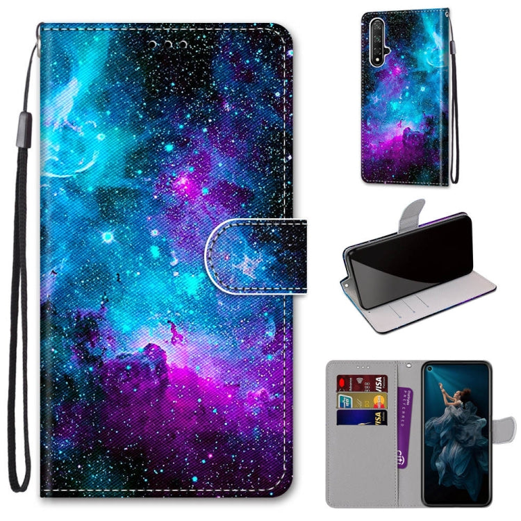 Coloured Drawing Cross Texture Horizontal Flip PU Leather Case with Holder & Card Slots & Wallet & Lanyard, For Huawei Honor 20