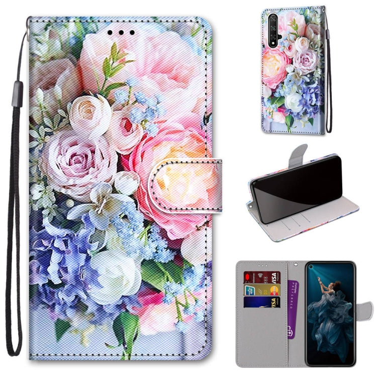 Coloured Drawing Cross Texture Horizontal Flip PU Leather Case with Holder & Card Slots & Wallet & Lanyard, For Huawei Honor 20