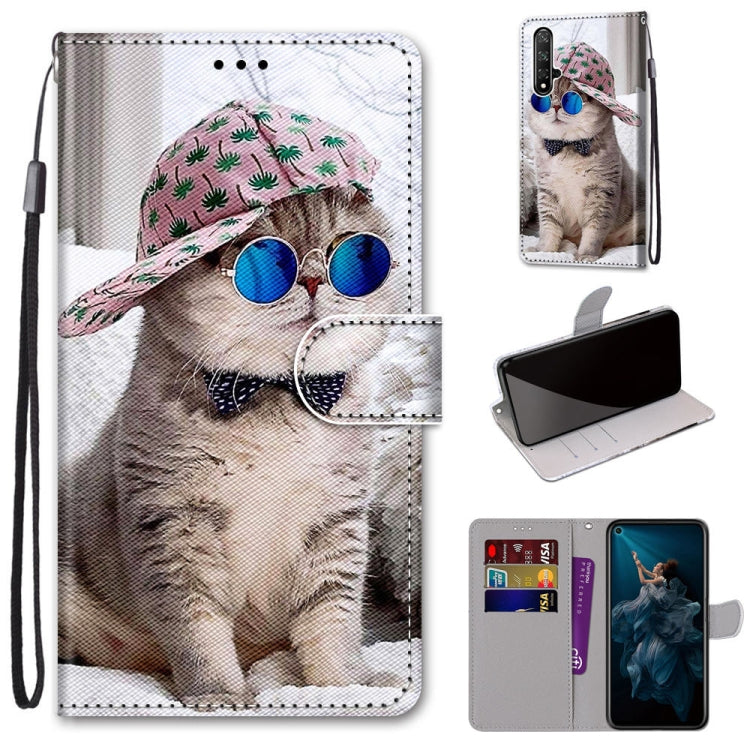 Coloured Drawing Cross Texture Horizontal Flip PU Leather Case with Holder & Card Slots & Wallet & Lanyard, For Huawei Honor 20