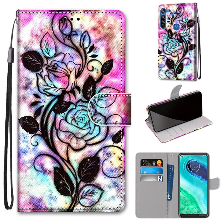Coloured Drawing Cross Texture Horizontal Flip PU Leather Case with Holder & Card Slots & Wallet & Lanyard, For Motorola Moto E7 Plus / G9 Play / G9, For Motorola Moto G Power (2020), For Motorola Moto G8, For Motorola Moto G8 Power, For Alcatel 3X 2020
