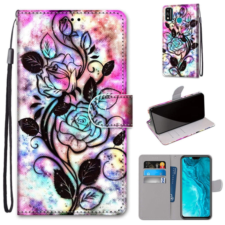 Coloured Drawing Cross Texture Horizontal Flip PU Leather Case with Holder & Card Slots & Wallet & Lanyard, For Huawei Enjoy 20 Plus, For Huawei Enjoy Z / 20 Pro, For Huawei Honor 9X Lite, For Huawei Honor 30 Lite