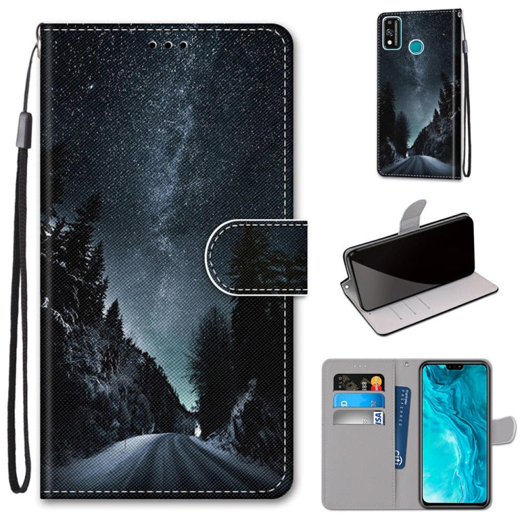 Coloured Drawing Cross Texture Horizontal Flip PU Leather Case with Holder & Card Slots & Wallet & Lanyard, For Huawei Enjoy 20 Plus, For Huawei Enjoy Z / 20 Pro, For Huawei Honor 9X Lite, For Huawei Honor 30 Lite