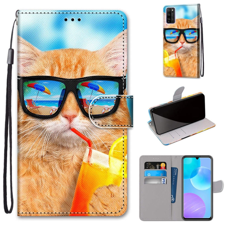 Coloured Drawing Cross Texture Horizontal Flip PU Leather Case with Holder & Card Slots & Wallet & Lanyard, For Huawei Enjoy 20 Plus, For Huawei Enjoy Z / 20 Pro, For Huawei Honor 9X Lite, For Huawei Honor 30 Lite