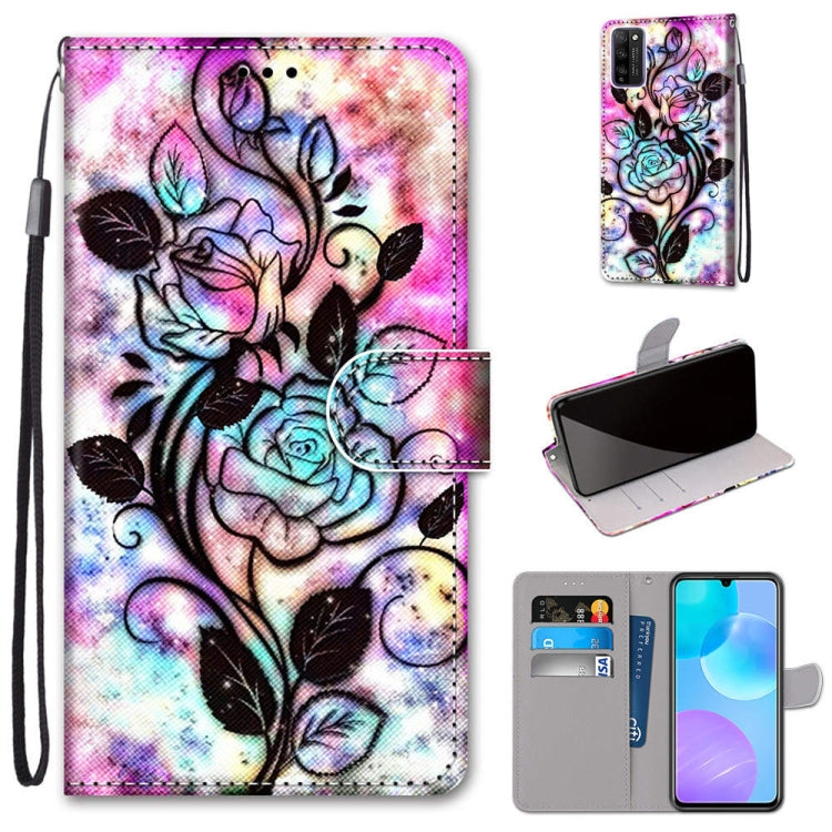 Coloured Drawing Cross Texture Horizontal Flip PU Leather Case with Holder & Card Slots & Wallet & Lanyard, For Huawei Enjoy 20 Plus, For Huawei Enjoy Z / 20 Pro, For Huawei Honor 9X Lite, For Huawei Honor 30 Lite