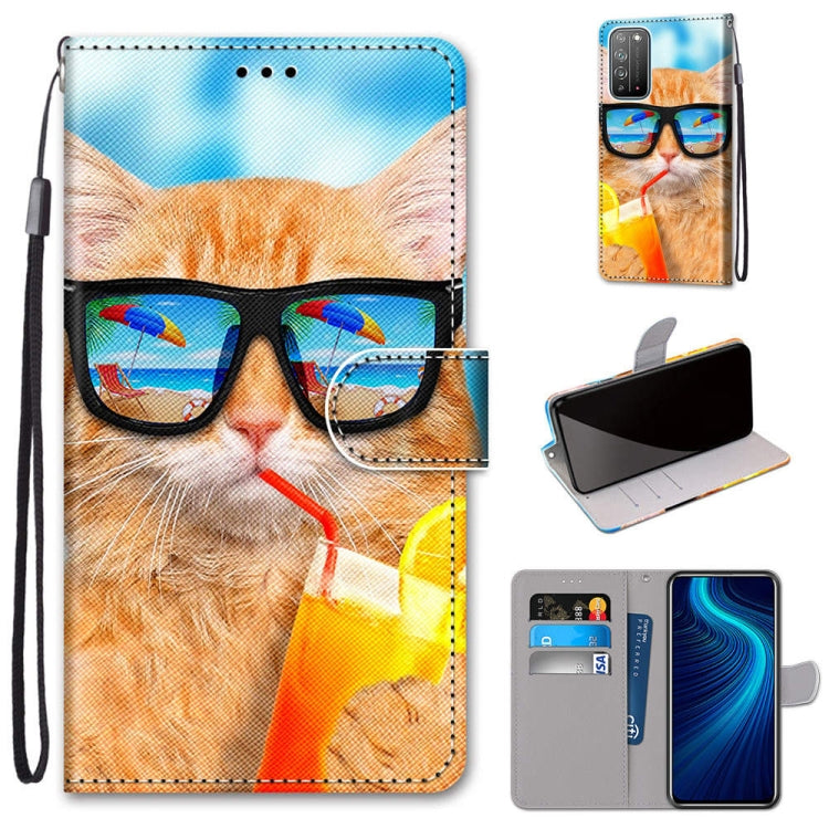 Coloured Drawing Cross Texture Horizontal Flip PU Leather Case with Holder & Card Slots & Wallet & Lanyard, For Huawei Honor Play4, For Huawei Honor X10 / X10 Pro