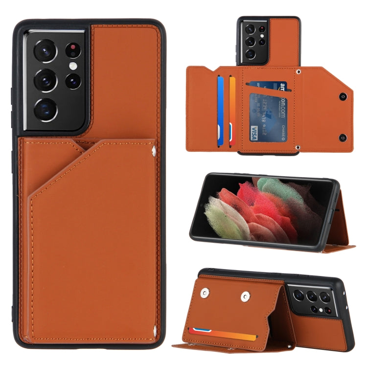 Skin Feel PU + TPU + PC Back Cover Shockproof Case with Card Slots & Holder & Photo Frame, For OPPO A7 / A5s / A12, For Samsung Galaxy A12, For Samsung Galaxy A52 5G / 4G, For Samsung Galaxy A72 5G / 4G, For Samsung Galaxy S21 5G�����������������������...