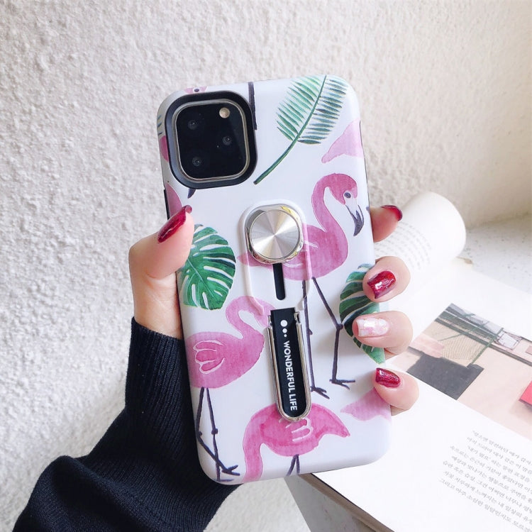 Flamingo Painting Shockproof Multi-functional Invisible Ring Holder Protective Case with Vehicle Magnetic Sheet, For iPhone 11 Pro Max