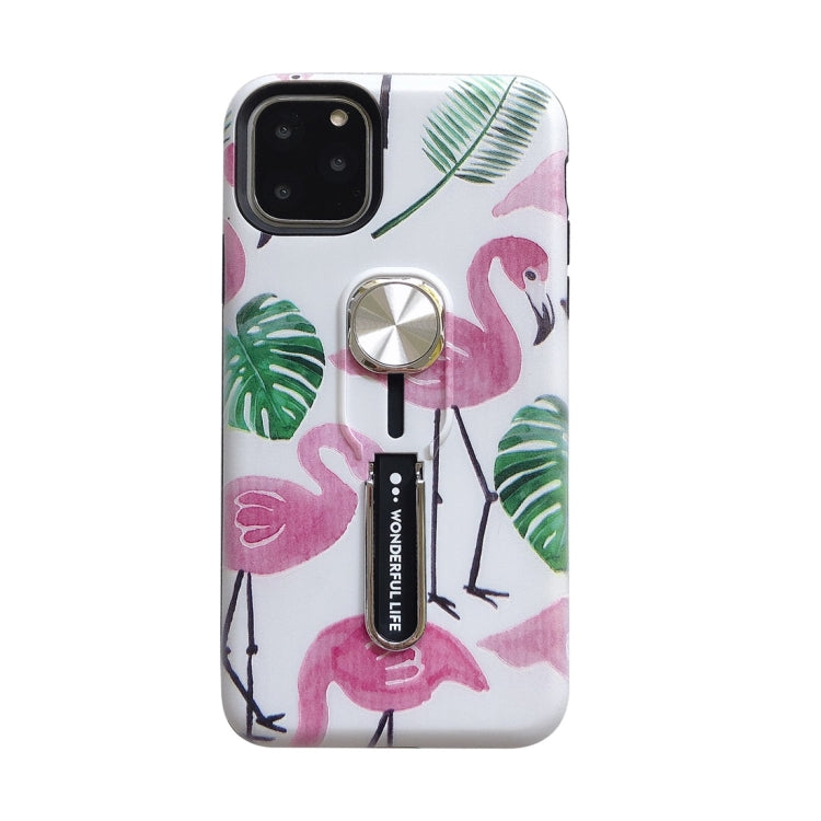 Flamingo Painting Shockproof Multi-functional Invisible Ring Holder Protective Case with Vehicle Magnetic Sheet, For iPhone 11 Pro Max