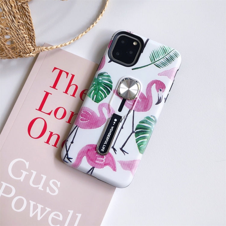 Flamingo Painting Shockproof Multi-functional Invisible Ring Holder Protective Case with Vehicle Magnetic Sheet, For iPhone 11 Pro Max