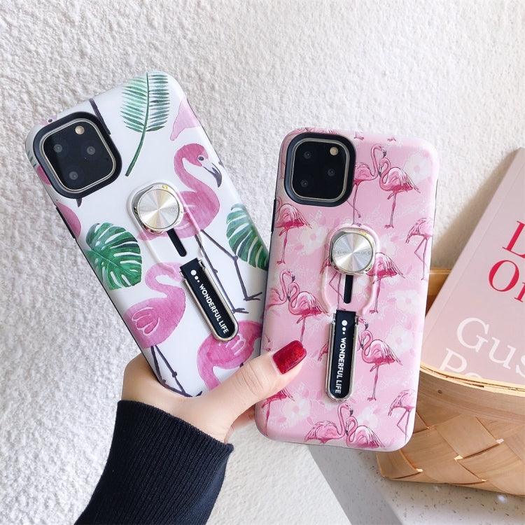 Flamingo Painting Shockproof Multi-functional Invisible Ring Holder Protective Case with Vehicle Magnetic Sheet, For iPhone 11 Pro Max