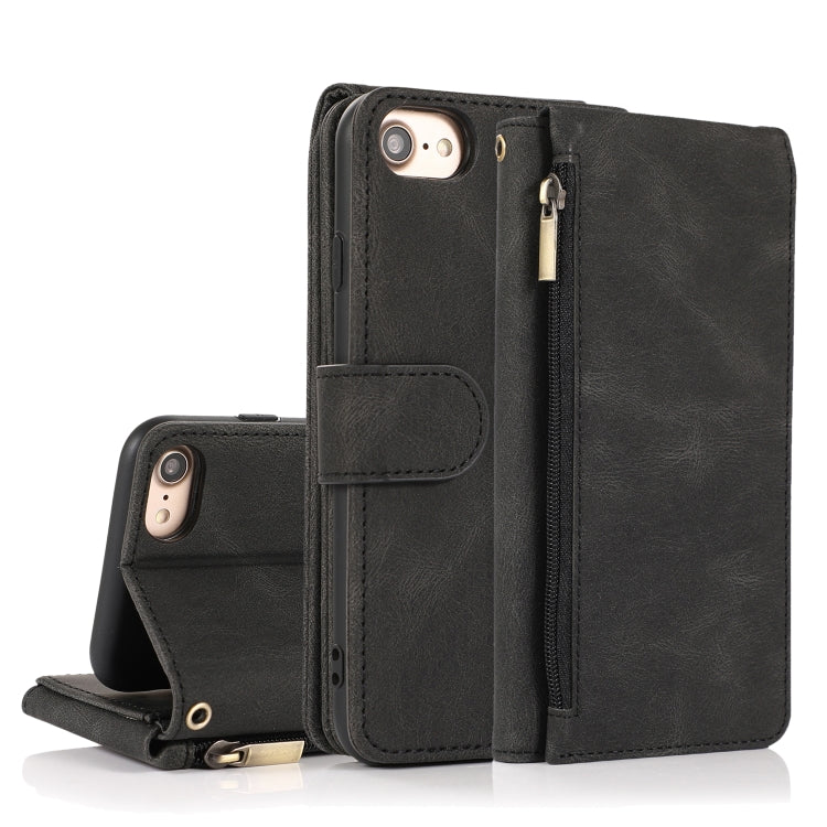 Skin-feel Crazy Horse Texture Zipper Wallet Bag Horizontal Flip Leather Case with Holder & Card Slots & Wallet & Lanyard