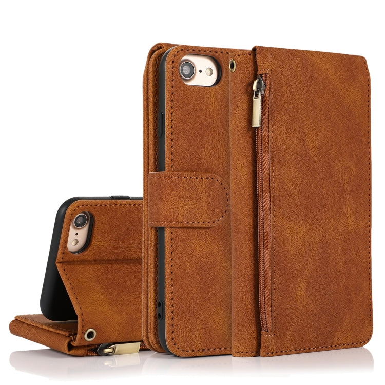 Skin-feel Crazy Horse Texture Zipper Wallet Bag Horizontal Flip Leather Case with Holder & Card Slots & Wallet & Lanyard