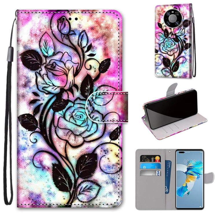 Coloured Drawing Cross Texture Horizontal Flip PU Leather Case with Holder & Card Slots & Wallet & Lanyard, For Samsung Galaxy A52 5G / 4G, For Samsung Galaxy A72 5G / 4G, For Huawei Mate 40 Pro, For Huawei P Smart 2021 / Y7a