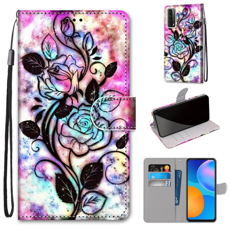 Coloured Drawing Cross Texture Horizontal Flip PU Leather Case with Holder & Card Slots & Wallet & Lanyard, For Samsung Galaxy A52 5G / 4G, For Samsung Galaxy A72 5G / 4G, For Huawei Mate 40 Pro, For Huawei P Smart 2021 / Y7a