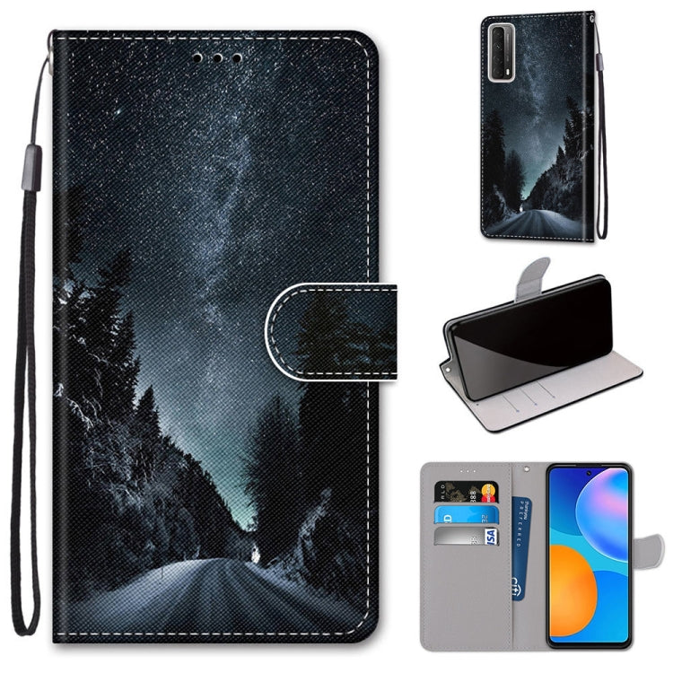 Coloured Drawing Cross Texture Horizontal Flip PU Leather Case with Holder & Card Slots & Wallet & Lanyard, For Samsung Galaxy A52 5G / 4G, For Samsung Galaxy A72 5G / 4G, For Huawei Mate 40 Pro, For Huawei P Smart 2021 / Y7a