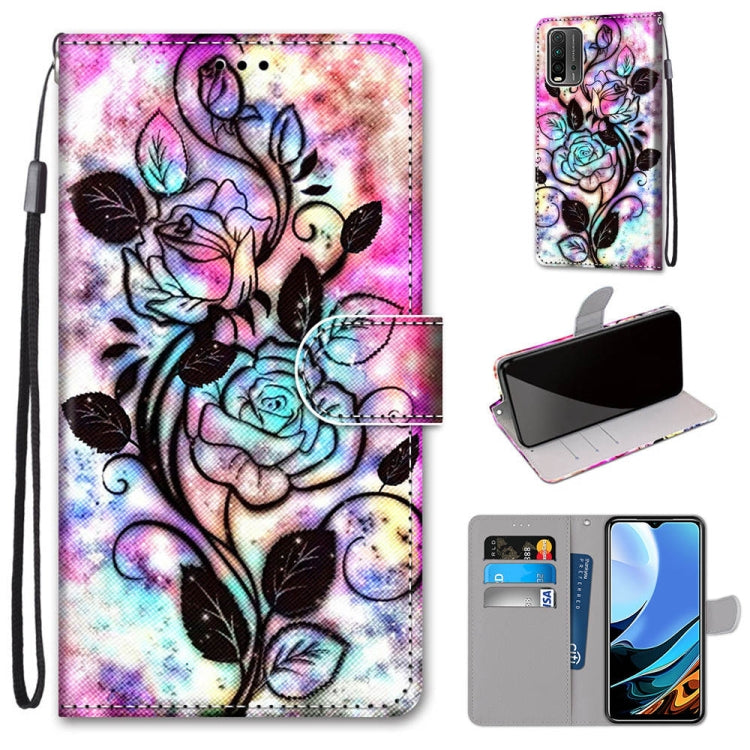 Coloured Drawing Cross Texture Horizontal Flip PU Leather Case with Holder & Card Slots & Wallet & Lanyard, For Xiaomi Redmi Note 9 4G / 9 Power, For Xiaomi Redmi Note 9T / Note 9 5G, For Xiaomi Poco M3, For Xiaomi Poco X3 NFC