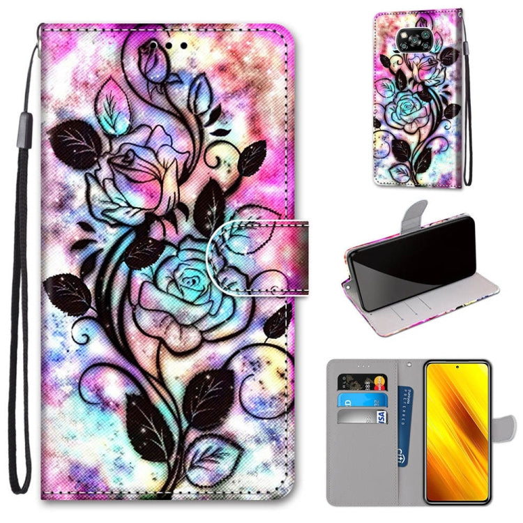 Coloured Drawing Cross Texture Horizontal Flip PU Leather Case with Holder & Card Slots & Wallet & Lanyard, For Xiaomi Redmi Note 9 4G / 9 Power, For Xiaomi Redmi Note 9T / Note 9 5G, For Xiaomi Poco M3, For Xiaomi Poco X3 NFC