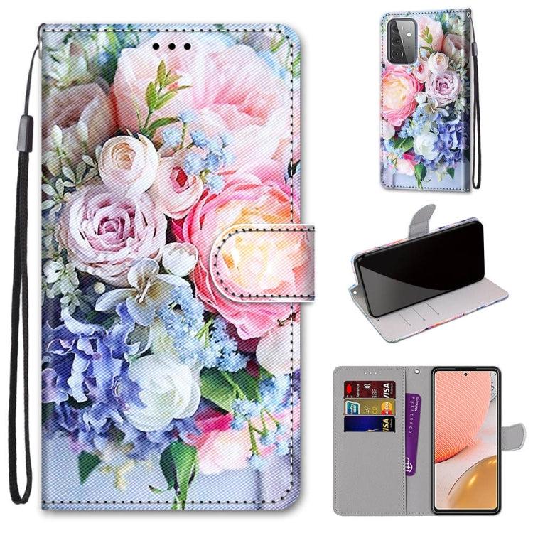 Coloured Drawing Cross Texture Horizontal Flip PU Leather Case with Holder & Card Slots & Wallet & Lanyard, For Samsung Galaxy A52 5G, For Samsung Galaxy A72 5G / 4G, For Xiaomi Poco M3, For Xiaomi Redmi Note 9 5G / Note 9T
