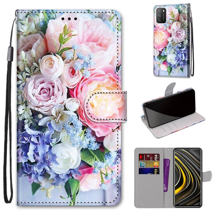 Coloured Drawing Cross Texture Horizontal Flip PU Leather Case with Holder & Card Slots & Wallet & Lanyard, For Samsung Galaxy A52 5G, For Samsung Galaxy A72 5G / 4G, For Xiaomi Poco M3, For Xiaomi Redmi Note 9 5G / Note 9T