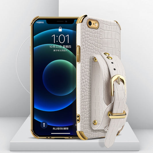 Electroplated TPU Crocodile Pattern Leather Case with Wrist Strap