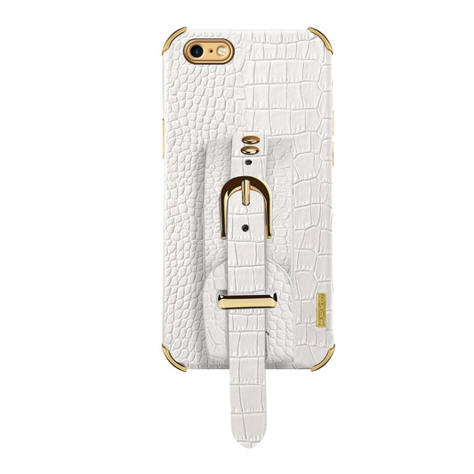 Electroplated TPU Crocodile Pattern Leather Case with Wrist Strap