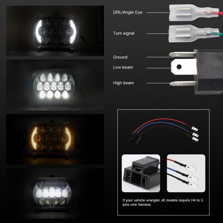 7 inch(5X7)/(7X6) H4 DC 9V-30V 30000LM 300W 8LEDs Car Square Shape LED Headlight Lamps for Jeep Wrangler, 8LEDs