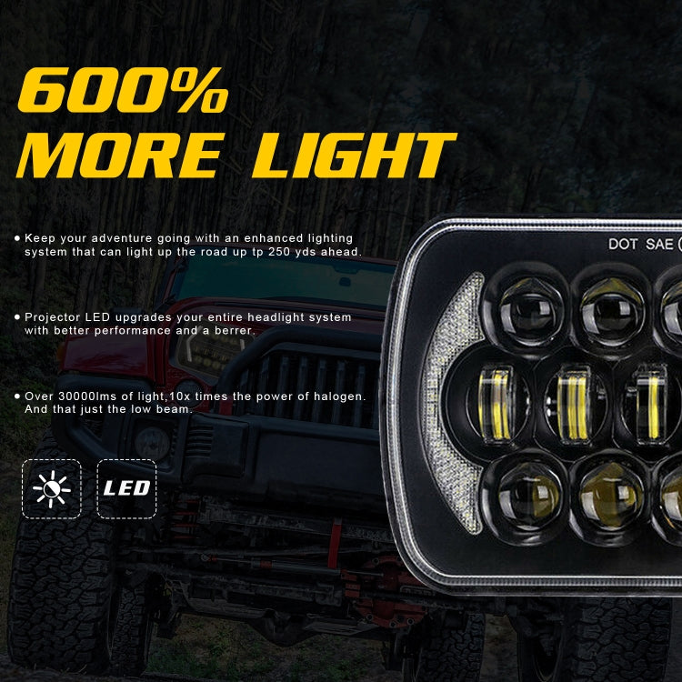 7 inch(5X7)/(7X6) H4 DC 9V-30V 30000LM 300W 8LEDs Car Square Shape LED Headlight Lamps for Jeep Wrangler, 8LEDs