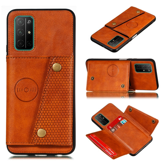 Double Buckle PU + TPU Shockproof Magnetic Protective Case with Card Slots & Holder