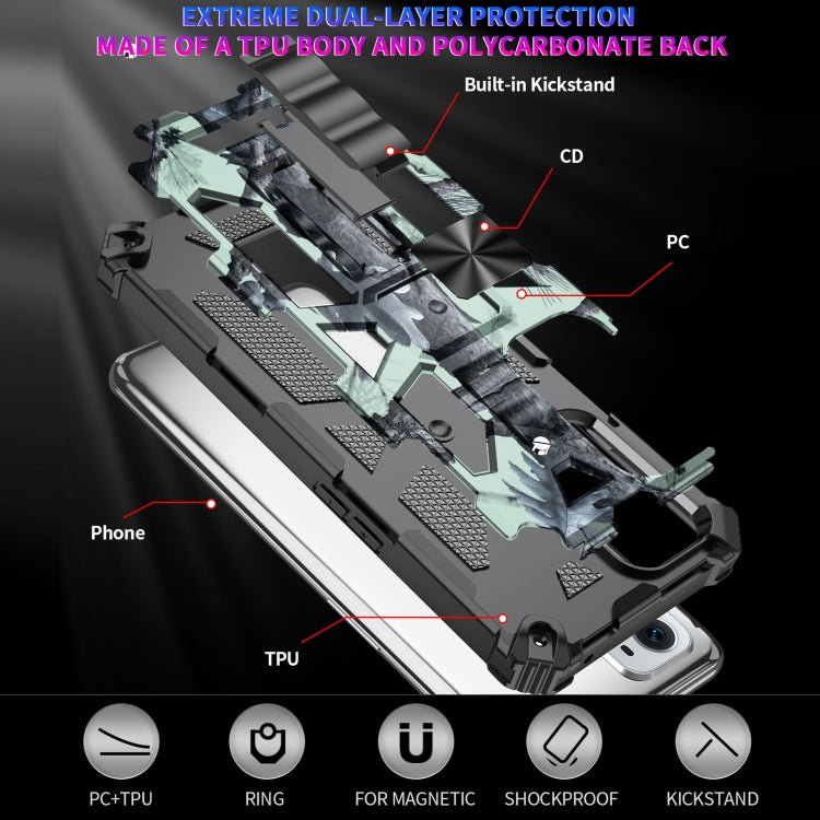 Camouflage Armor Shockproof TPU + PC Magnetic Protective Case with Holder, For OPPO A74 / A93 5G, For Samsung Galaxy A42