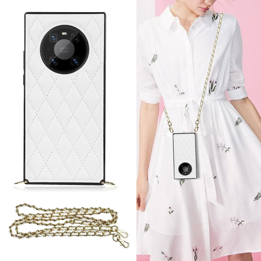 Elegant Rhombic Pattern Microfiber Leather +TPU Shockproof Case with Crossbody Strap Chain