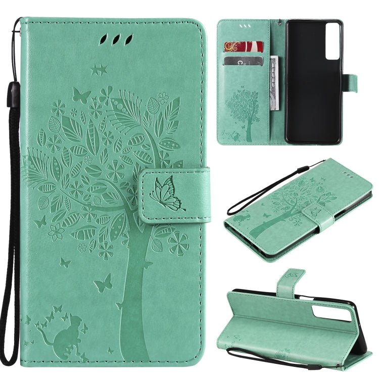 Tree & Cat Pattern Pressed Printing Horizontal Flip PU Leather Case with Holder & Card Slots & Wallet & Lanyard, For LG Stylo 7 5G / 4G, For OPPO F19 / A74 4G, For OPPO A93 5G / A74 5G, For OPPO A94 4G / F19 Pro / Reno 5F�������������������������������...