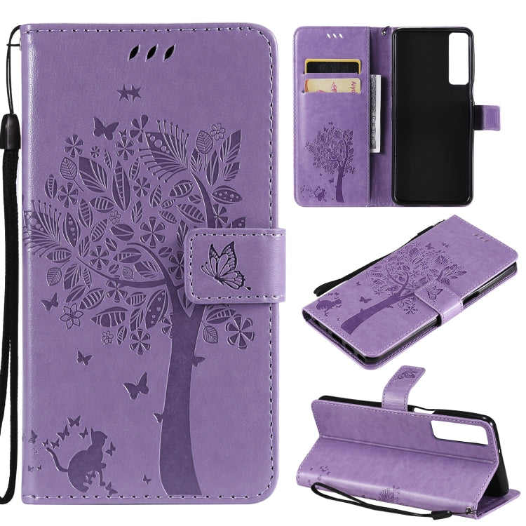 Tree & Cat Pattern Pressed Printing Horizontal Flip PU Leather Case with Holder & Card Slots & Wallet & Lanyard, For LG Stylo 7 5G / 4G, For OPPO F19 / A74 4G, For OPPO A93 5G / A74 5G, For OPPO A94 4G / F19 Pro / Reno 5F�������������������������������...