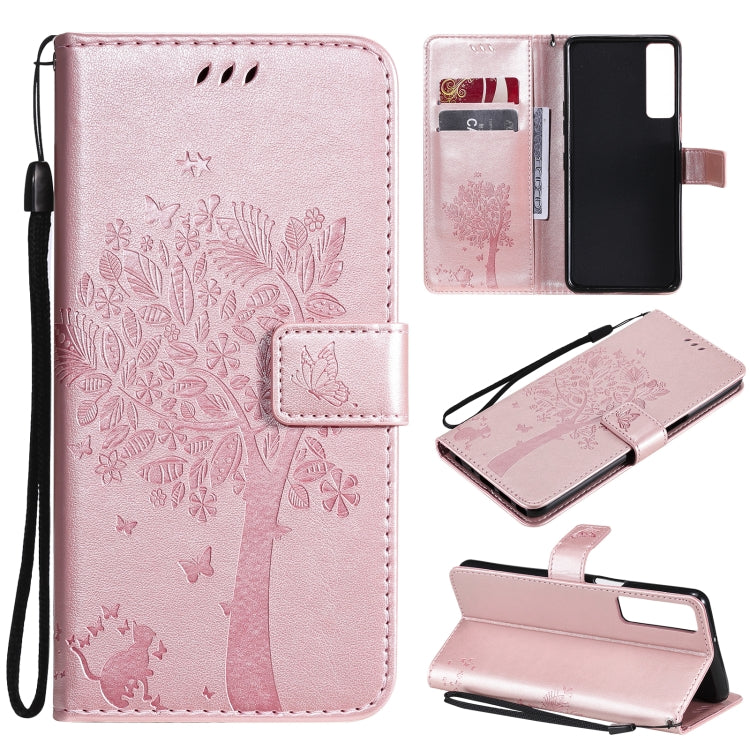 Tree & Cat Pattern Pressed Printing Horizontal Flip PU Leather Case with Holder & Card Slots & Wallet & Lanyard, For LG Stylo 7 5G / 4G, For OPPO F19 / A74 4G, For OPPO A93 5G / A74 5G, For OPPO A94 4G / F19 Pro / Reno 5F�������������������������������...