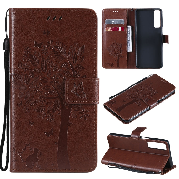 Tree & Cat Pattern Pressed Printing Horizontal Flip PU Leather Case with Holder & Card Slots & Wallet & Lanyard, For LG Stylo 7 5G / 4G, For OPPO F19 / A74 4G, For OPPO A93 5G / A74 5G, For OPPO A94 4G / F19 Pro / Reno 5F�������������������������������...