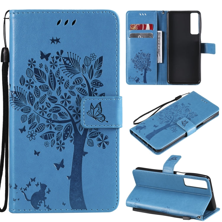 Tree & Cat Pattern Pressed Printing Horizontal Flip PU Leather Case with Holder & Card Slots & Wallet & Lanyard, For LG Stylo 7 5G / 4G, For OPPO F19 / A74 4G, For OPPO A93 5G / A74 5G, For OPPO A94 4G / F19 Pro / Reno 5F�������������������������������...