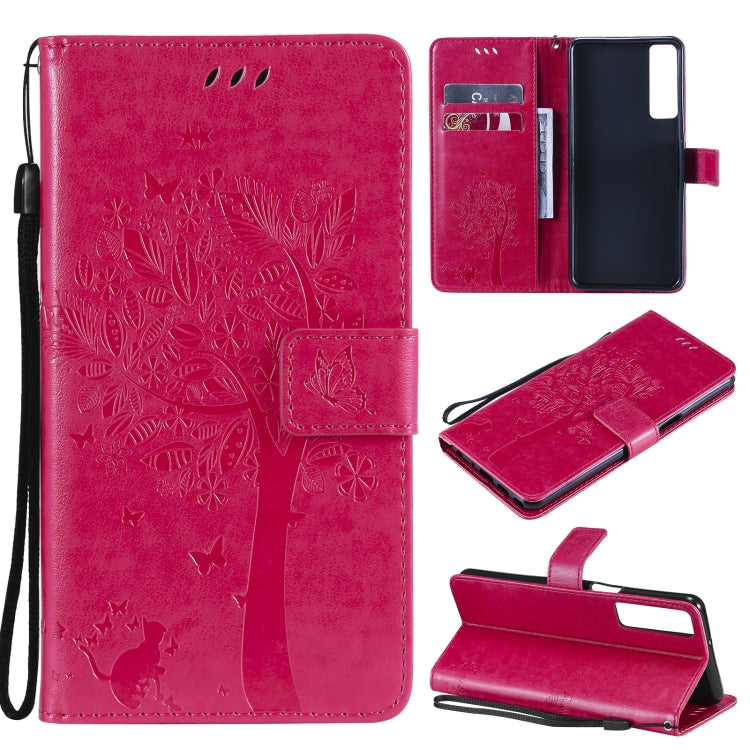 Tree & Cat Pattern Pressed Printing Horizontal Flip PU Leather Case with Holder & Card Slots & Wallet & Lanyard, For LG Stylo 7 5G / 4G, For OPPO F19 / A74 4G, For OPPO A93 5G / A74 5G, For OPPO A94 4G / F19 Pro / Reno 5F�������������������������������...