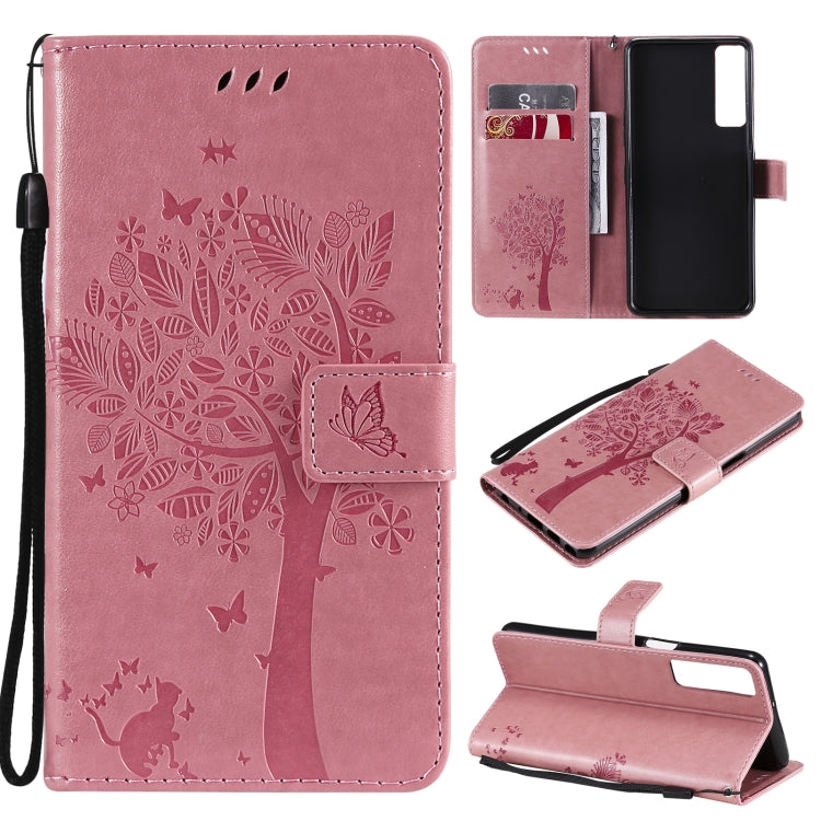 Tree & Cat Pattern Pressed Printing Horizontal Flip PU Leather Case with Holder & Card Slots & Wallet & Lanyard, For LG Stylo 7 5G / 4G, For OPPO F19 / A74 4G, For OPPO A93 5G / A74 5G, For OPPO A94 4G / F19 Pro / Reno 5F�������������������������������...