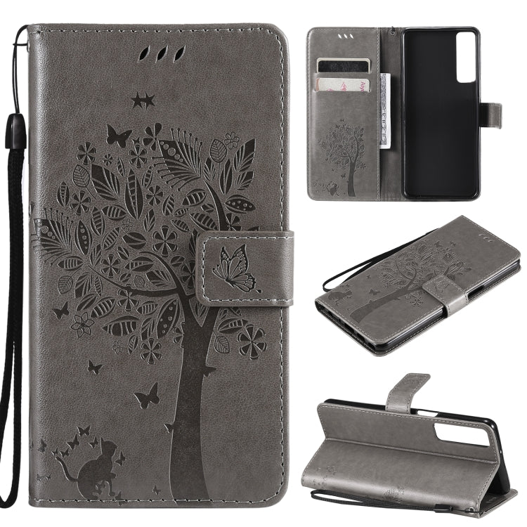Tree & Cat Pattern Pressed Printing Horizontal Flip PU Leather Case with Holder & Card Slots & Wallet & Lanyard, For LG Stylo 7 5G / 4G, For OPPO F19 / A74 4G, For OPPO A93 5G / A74 5G, For OPPO A94 4G / F19 Pro / Reno 5F�������������������������������...