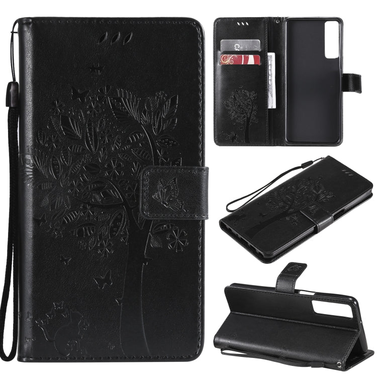 Tree & Cat Pattern Pressed Printing Horizontal Flip PU Leather Case with Holder & Card Slots & Wallet & Lanyard, For LG Stylo 7 5G / 4G, For OPPO F19 / A74 4G, For OPPO A93 5G / A74 5G, For OPPO A94 4G / F19 Pro / Reno 5F�������������������������������...