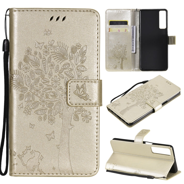 Tree & Cat Pattern Pressed Printing Horizontal Flip PU Leather Case with Holder & Card Slots & Wallet & Lanyard, For LG Stylo 7 5G / 4G, For OPPO F19 / A74 4G, For OPPO A93 5G / A74 5G, For OPPO A94 4G / F19 Pro / Reno 5F�������������������������������...