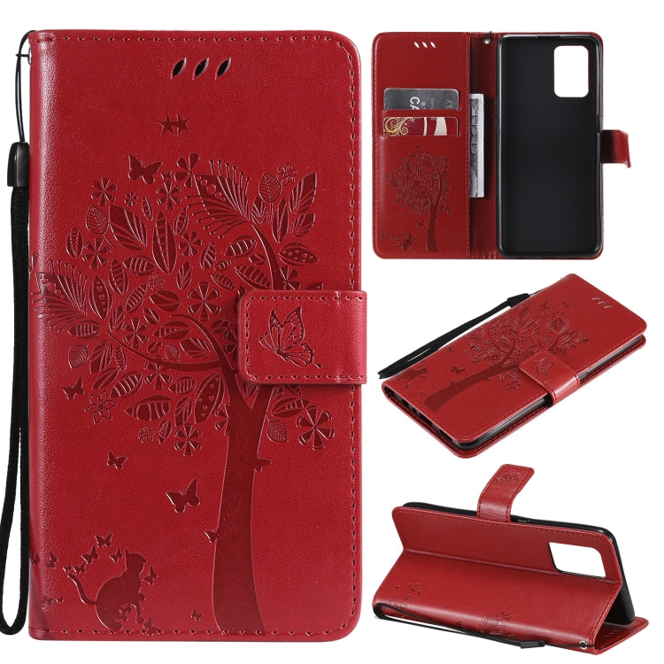 Tree & Cat Pattern Pressed Printing Horizontal Flip PU Leather Case with Holder & Card Slots & Wallet & Lanyard, For LG Stylo 7 5G / 4G, For OPPO F19 / A74 4G, For OPPO A93 5G / A74 5G, For OPPO A94 4G / F19 Pro / Reno 5F�������������������������������...