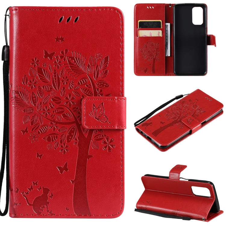 Tree & Cat Pattern Pressed Printing Horizontal Flip PU Leather Case with Holder & Card Slots & Wallet & Lanyard, For LG Stylo 7 5G / 4G, For OPPO F19 / A74 4G, For OPPO A93 5G / A74 5G, For OPPO A94 4G / F19 Pro / Reno 5F�������������������������������...