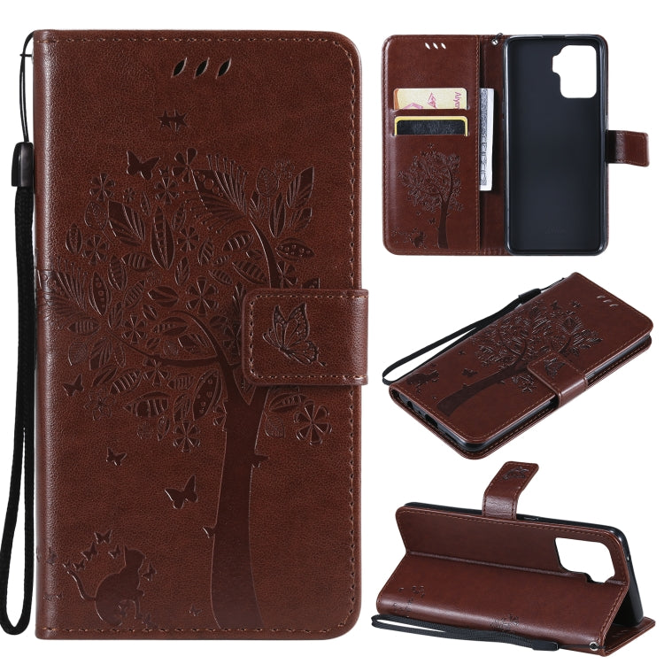 Tree & Cat Pattern Pressed Printing Horizontal Flip PU Leather Case with Holder & Card Slots & Wallet & Lanyard, For LG Stylo 7 5G / 4G, For OPPO F19 / A74 4G, For OPPO A93 5G / A74 5G, For OPPO A94 4G / F19 Pro / Reno 5F�������������������������������...