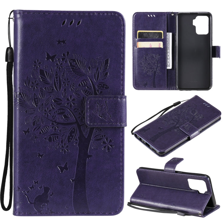 Tree & Cat Pattern Pressed Printing Horizontal Flip PU Leather Case with Holder & Card Slots & Wallet & Lanyard, For LG Stylo 7 5G / 4G, For OPPO F19 / A74 4G, For OPPO A93 5G / A74 5G, For OPPO A94 4G / F19 Pro / Reno 5F�������������������������������...