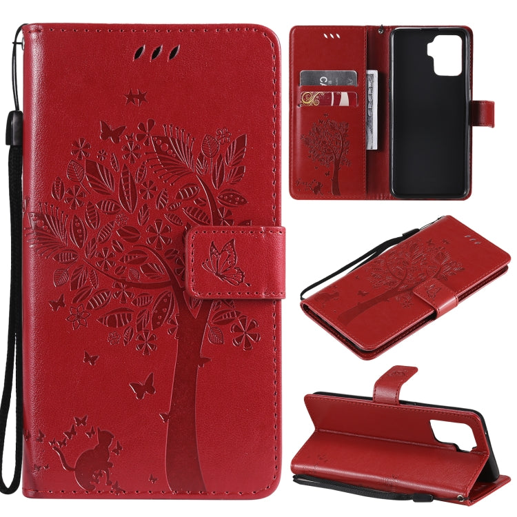 Tree & Cat Pattern Pressed Printing Horizontal Flip PU Leather Case with Holder & Card Slots & Wallet & Lanyard, For LG Stylo 7 5G / 4G, For OPPO F19 / A74 4G, For OPPO A93 5G / A74 5G, For OPPO A94 4G / F19 Pro / Reno 5F�������������������������������...