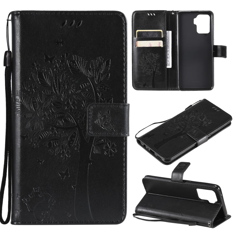 Tree & Cat Pattern Pressed Printing Horizontal Flip PU Leather Case with Holder & Card Slots & Wallet & Lanyard