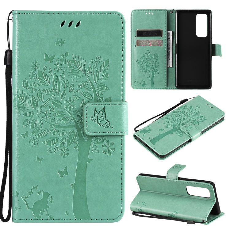 Tree & Cat Pattern Pressed Printing Horizontal Flip PU Leather Case with Holder & Card Slots & Wallet & Lanyard, For LG Stylo 7 5G / 4G, For OPPO F19 / A74 4G, For OPPO A93 5G / A74 5G, For OPPO A94 4G / F19 Pro / Reno 5F�������������������������������...